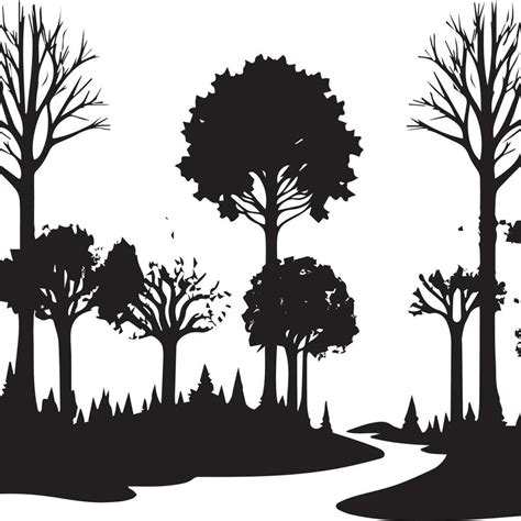 Vector Tree Silhouette, Forest vector Silhouette, Black and white Tree ...