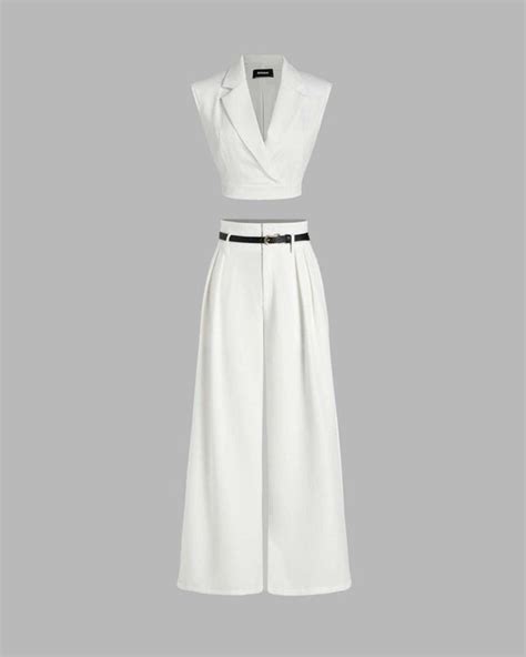 High Waist Pleated Pants With Tailored Vest Style Top In White ...