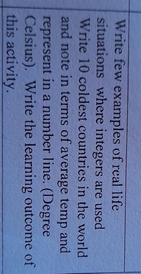 Write few examples of real lifesituations where integers are usedWrite ...