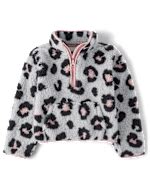 Girls Long Sleeve Print Sherpa Half Zip Pullover - TAN | The Children's ...