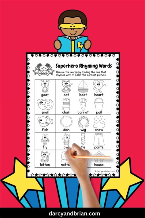 Superhero Rhyming Words Printable Activities for Kids
