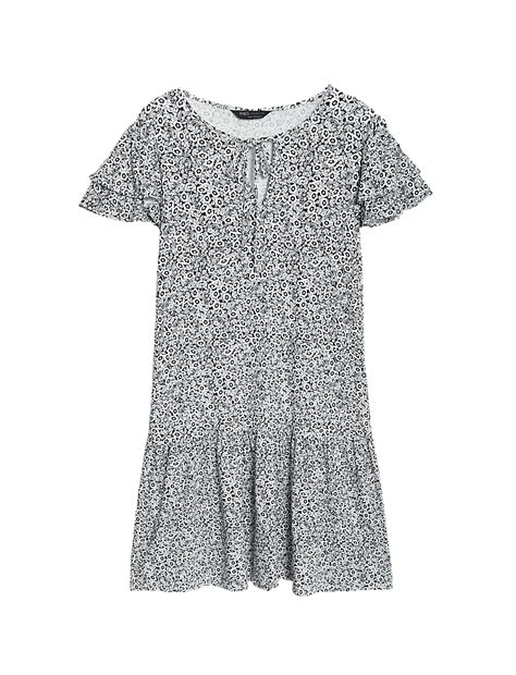 Buy Jersey Printed Tie Neck Mini Smock Dress at Marks & Spencer