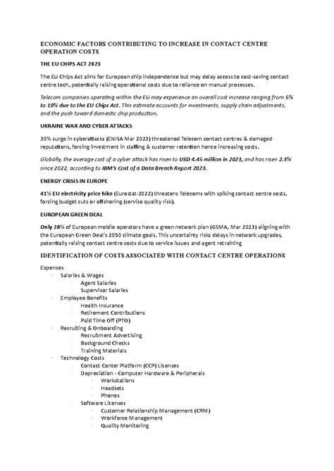 Costs AND Causes - ECONOMIC FACTORS CONTRIBUTING TO INCREASE IN CONTACT ...