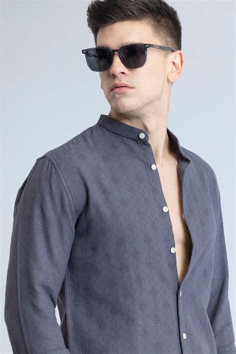 Buy Men's Mandarin Mystique Grey Shirt Online | SNITCH