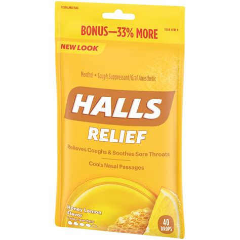 "HALLS Relief Honey Lemon Cough Drops - 1 Bag, 40 Drops" | Amerikasepetim