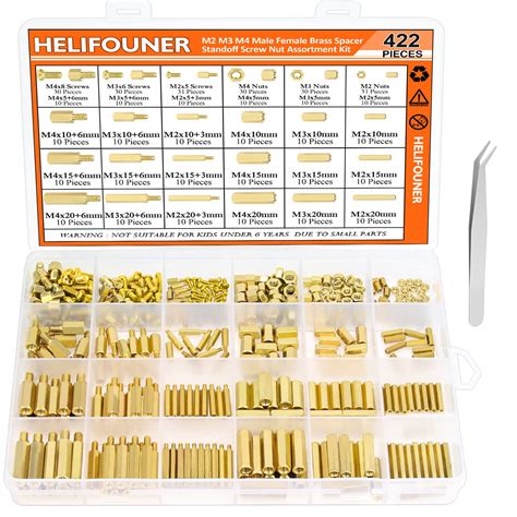 HELIFOUNER 422 Pieces M2 M3 M4 Male Female Hex Brass Spacers Standoffs ...