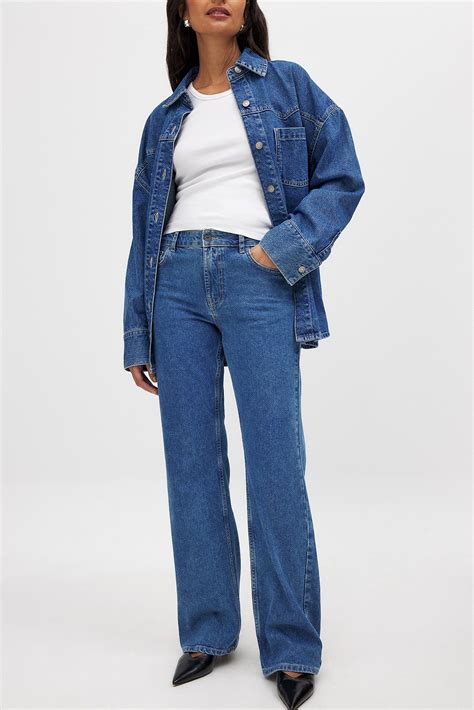 Straight Mid Waist Jeans Blue | NA-KD