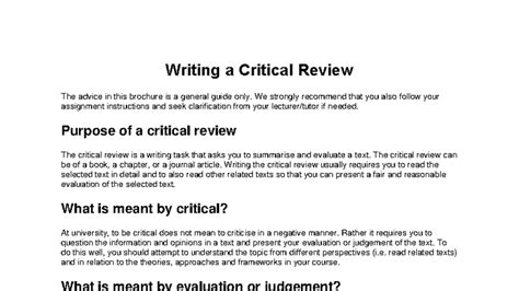 Critical Review Guide: Writing a Book Review - Studocu