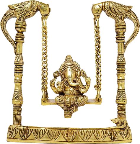 Buy Brass Ganesh Jhula Idol on Parrot Pillar and Rat | Ganesha Swing ...