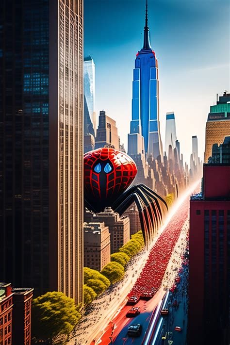 Lexica - Giant spider fighting spiderman, red and hairy, crawling around, in new york city ...