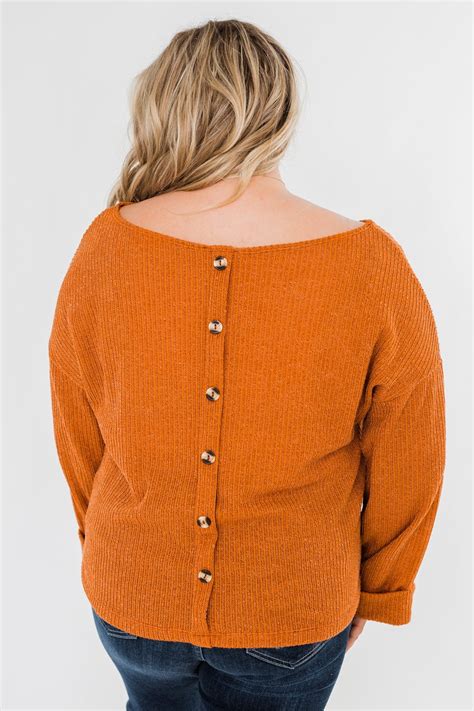 Button Down Back Sweater- Burnt Orange – The Pulse Boutique