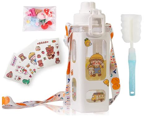 TRK IMPEX® Large Kawaii Water Bottle With Belt, Straw And 3D Stickers ...