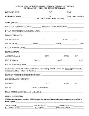 Fillable Online information form for rite of marriage - National Shrine ...