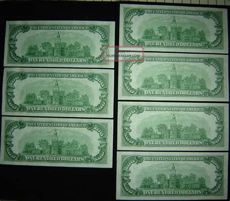 Rare 7 1934 $100 Dollar Bill Federal In Sequential Order Storage For 78 ...