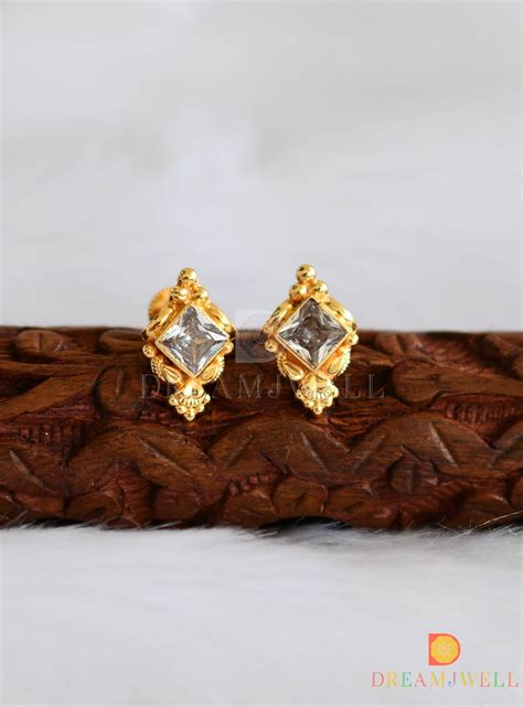 Gold tone white stone stud/earrings dj-38234 – dreamjwell