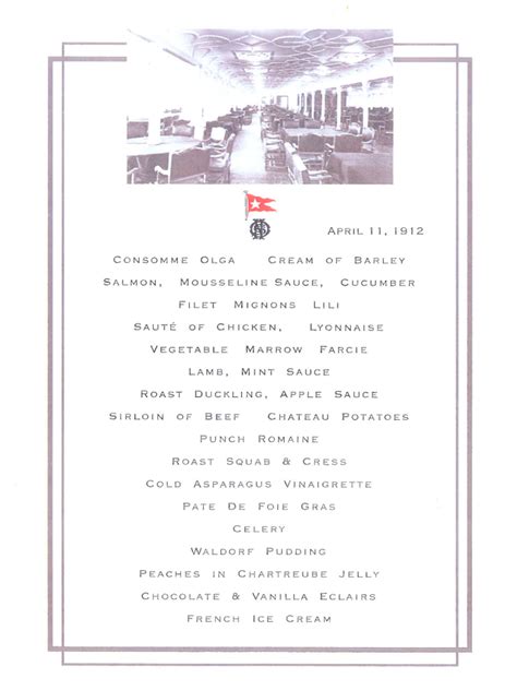 Image result for Ftitanic First Class Menu