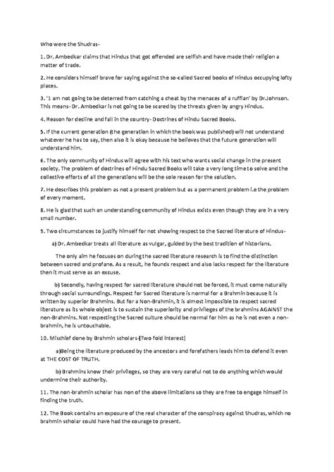 An Analysis of Shudras: Insights by Dr. Ambedkar - Studocu