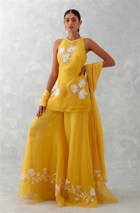 Devnaagri - Mango Yellow Embroidered Sharara Set