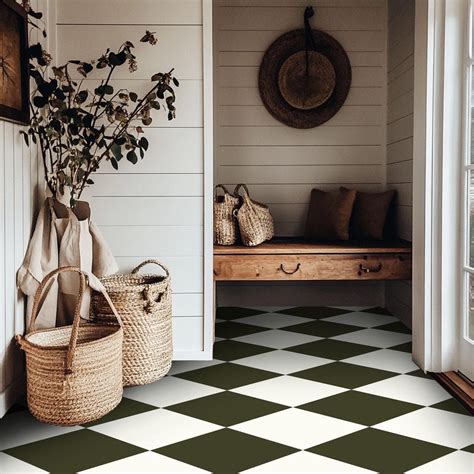 Quadrostyle Checkerboard in off White & Olive Green Wall and Floor ...