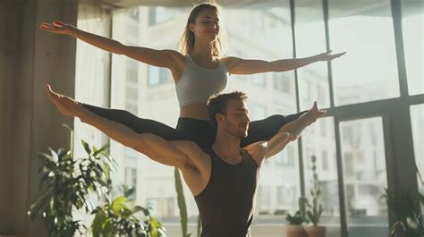 Couple practicing acroyoga in a studio | Premium AI-generated image