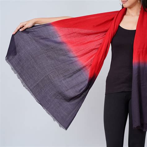 Red and Grey Colour Block Scarf | First Resort by Ramola Bachchan
