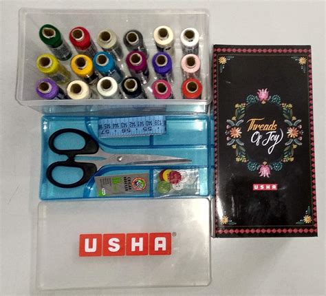 USHA Sewing Kit with 18 Thread spools, 1 Scissor, 12 Buttons, 1 ...
