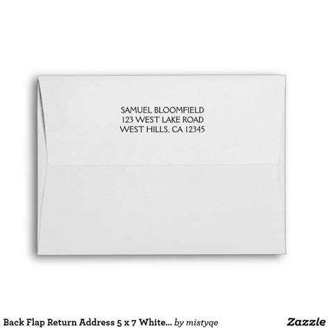Back Flap Return Address 5 x 7 White Envelope 5x7 Envelopes, Custom ...