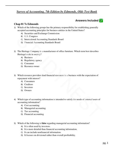 Test Bank - Survey of Accounting, 7th Edition by Edmonds, All Chapters ...