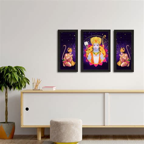 Set of 3 Lord Ram Satin Matt Textured UV Art Painting - eCraftIndia Online