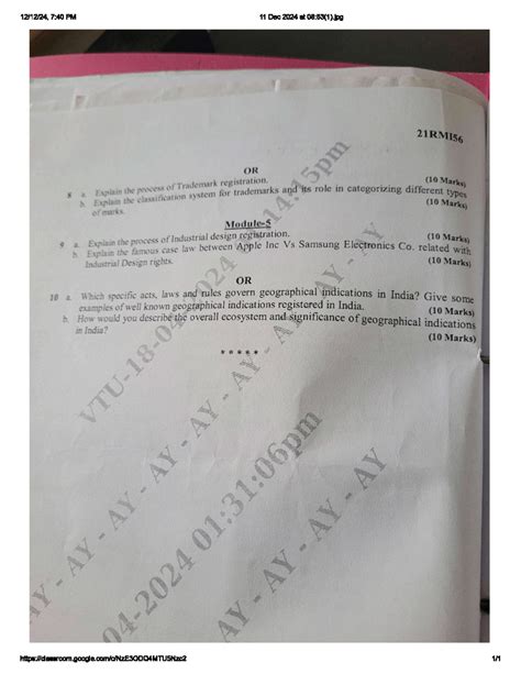 RMI56 PYQ 1 - Trademark Classification & Geographical Indications Notes ...