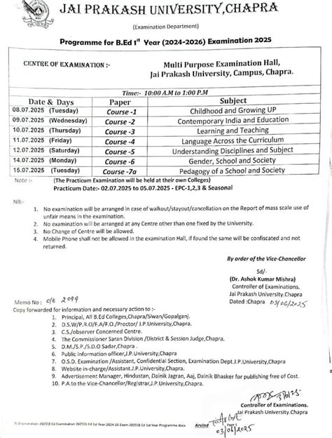 Apply Online Examination Form for B.Ed. First Year-Exam-2025 (Session ...