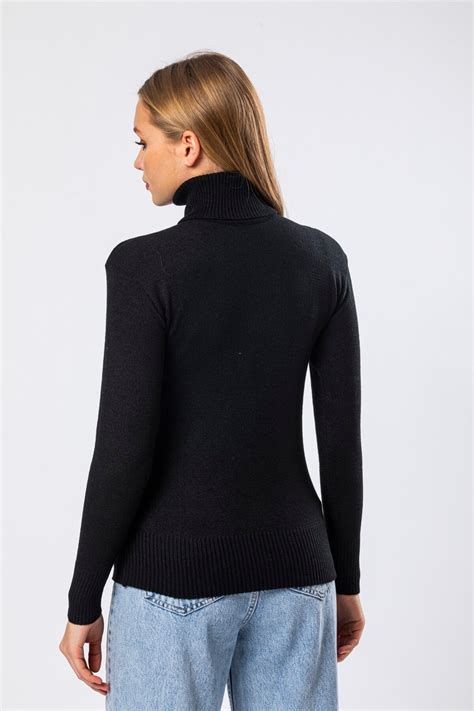 Women's Black Long Sleeve Turtlenecks Knitwear Swe... – Grandado