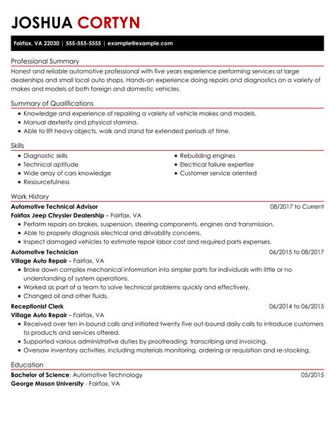 Automotive Technician Resume Examples | Mechanics | LiveCareer