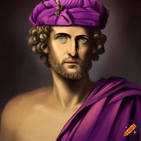 Emperor Julian the Apostate with black curly hair and beard, wearing a ...