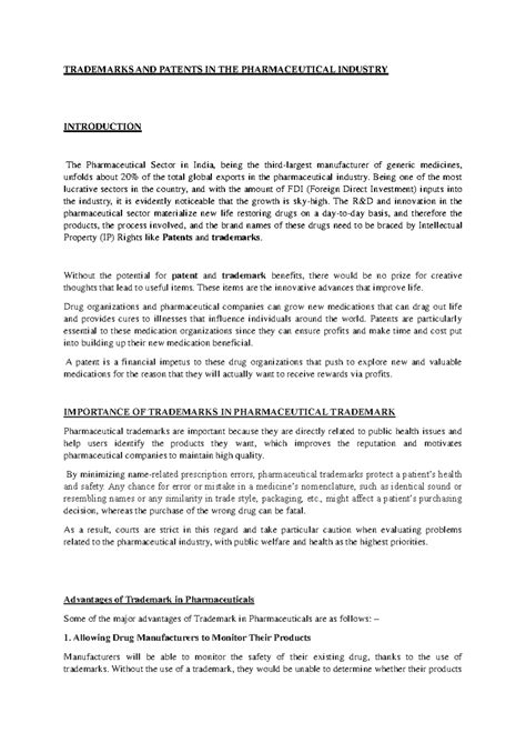 Trademarks & Patents IN Pharmaceutical Industry - TRADEMARKS AND ...