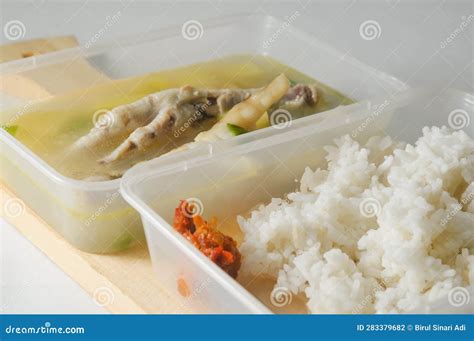 Chicken Leg Soup and White Rice and Chili Sauce Stock Photo - Image of ...