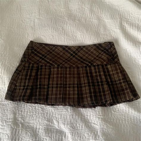 brown plaid mini skirt with gold plaid pattern waist... - Depop in 2025 ...