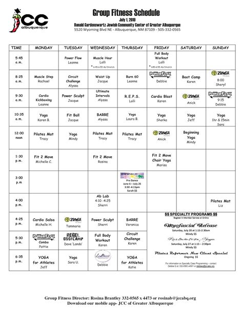 Group Fitness Schedule - JCC Albuquerque