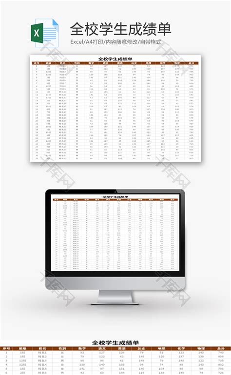 学生成绩表表格Excel模板下载_熊猫办公