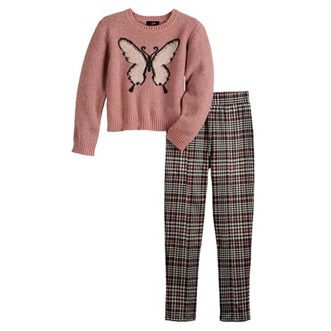 Girls 7-16 IZ Byer 2-Piece Sweater & Knit Plaid Pants