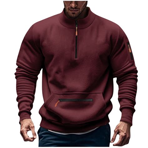 Dagegui Mens 1/4 Zip Up Pullover Top Mock Neck Long Sleeve Sweatshirt ...
