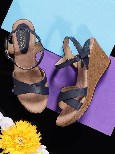 Navy Blue Minette Wedge Heels With Buckle Closure – Monrow Shoes