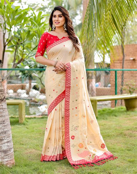 Cream Dola Silk Saree With Weaving Work – Sareewave