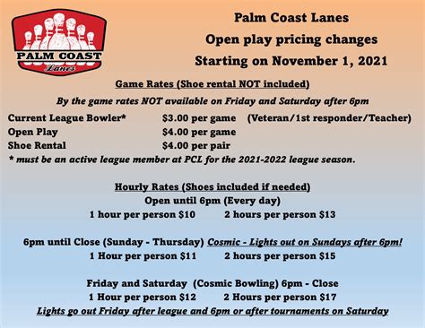 Palm Coast Lanes > Pricing
