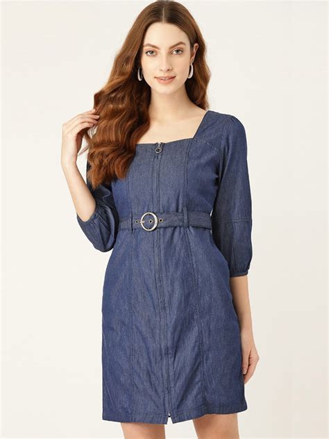 Buy All About You Square Neck Puff Sleeve Denim A Line Dress - Dresses ...