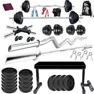 BODYFIT Home Gym Set Combo Kit, Equipment, (20Kg-100Kg) Weight Plates ...