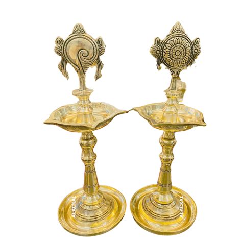 Handcrafted Brass Shankh & Chakra Vilakku – 12 Inch | Traditional Indi ...