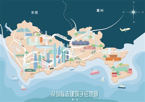 深圳标志建筑手绘地图|插画|插画习作|阿荣r - 原创作品 - 站酷