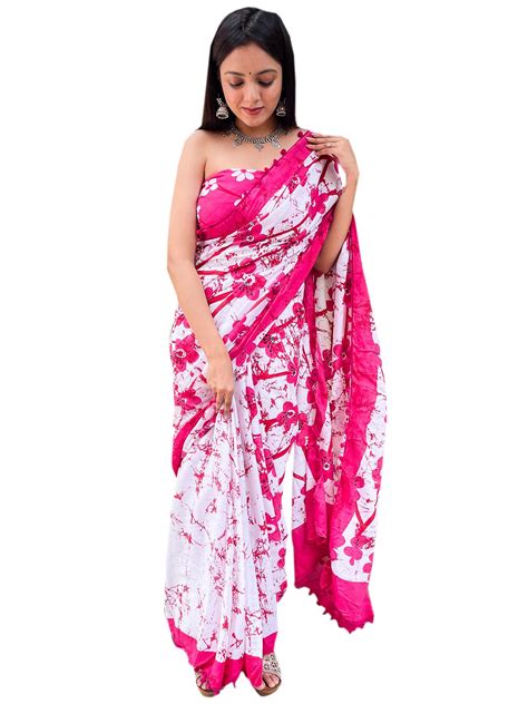 Buy Vanedik Mulmul Cotton Sarees for Women Attach Pom Pom Lace With ...
