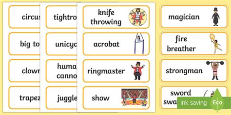 Circus Word Cards | Circus Vocabulary | Twinkl | EYFS
